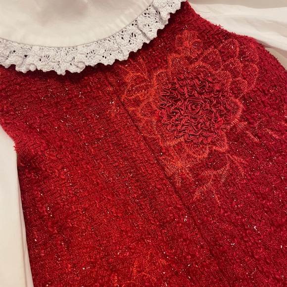 Girls Elegant Red Tweed Dress with White Blouse | Holiday Outfit - Picture 5 of 5